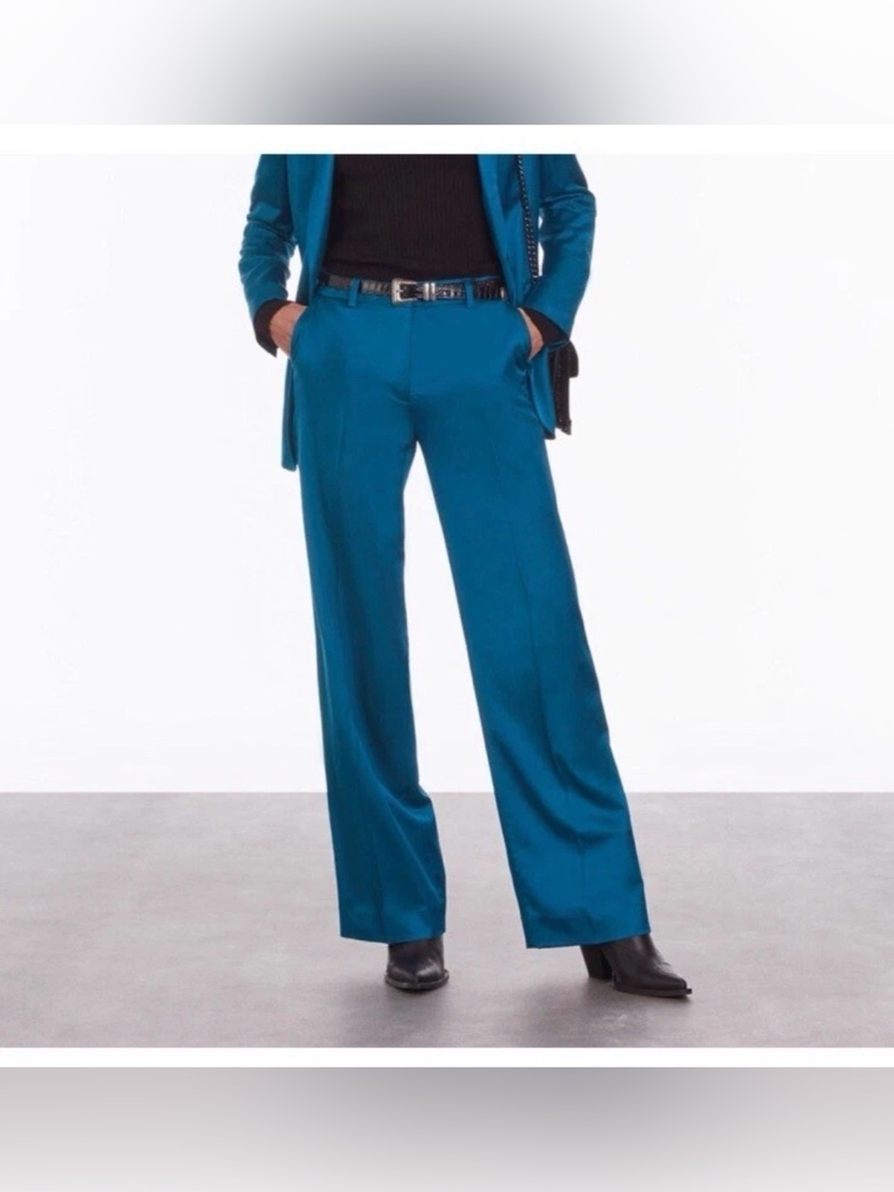 The Kooples Satin Blue Wide-Leg Women's Dress Pants 42